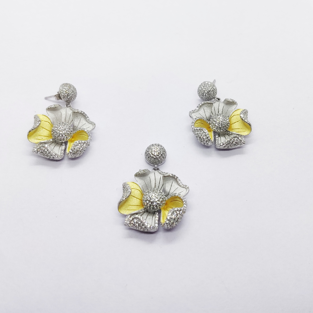 925 sterling silver yellow flower pendant set