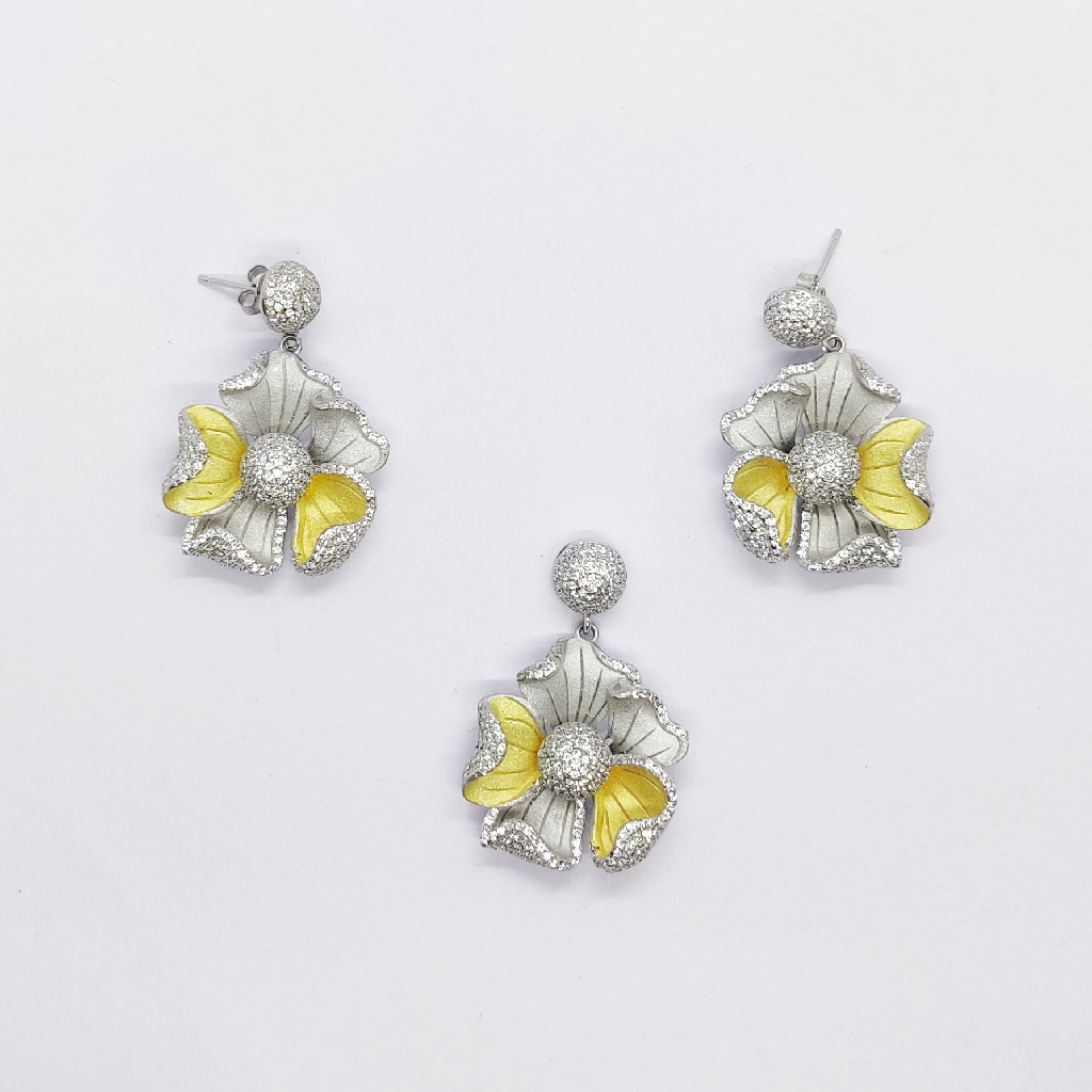 925 sterling silver yellow flower pendant set