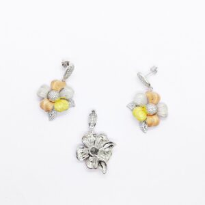 925 sterling silver designer flower pendant set