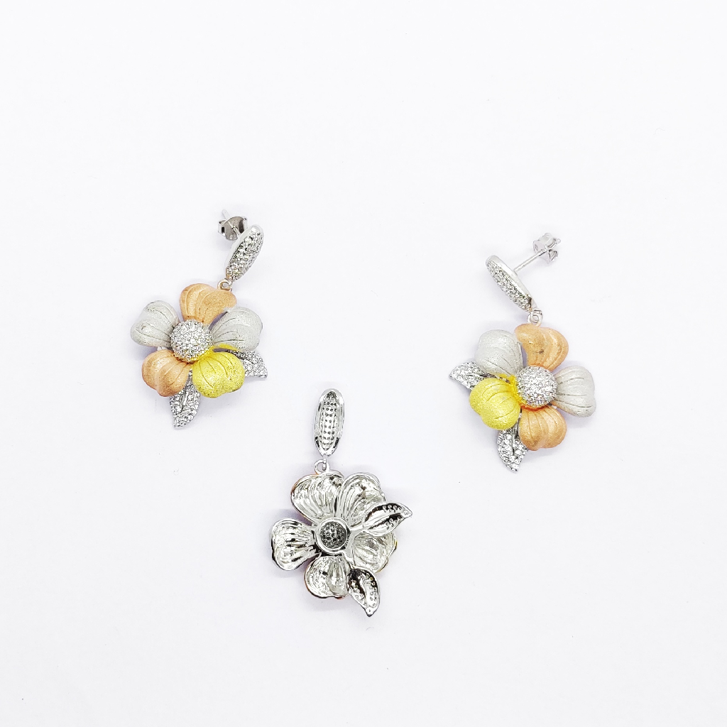 925 sterling silver designer flower pendant set
