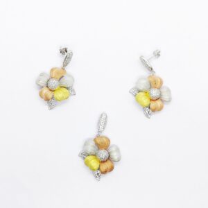 925 sterling silver designer flower pendant set