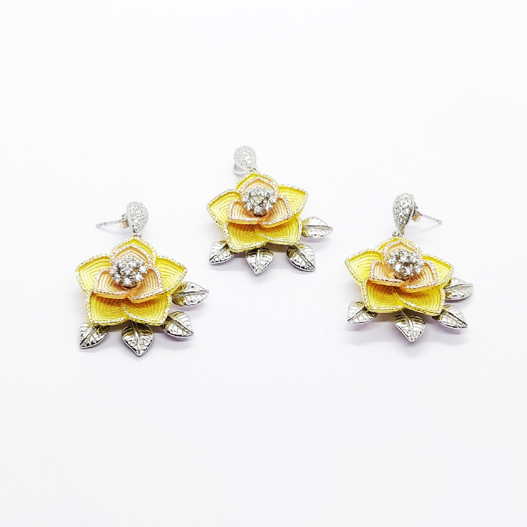 925 sterling silver yellow flower  pendant set
