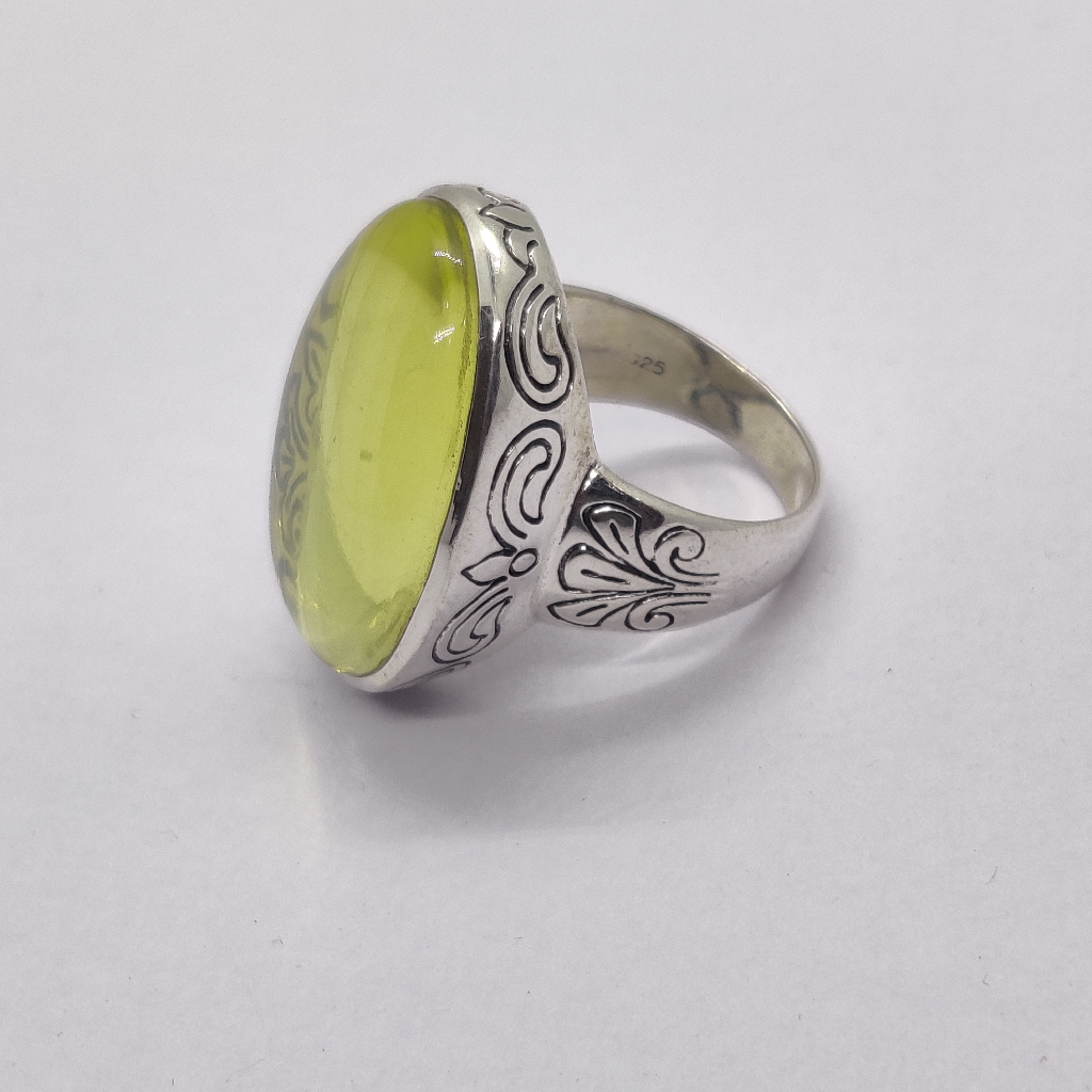 925 sterling silver yellow stone gents ring