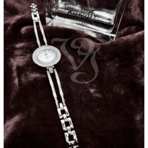 92.5 sterling silver round shape watch for ladies with  cz studded