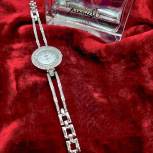 92.5 sterling silver round shape watch for ladies with  cz studded
