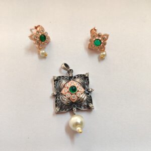 925 silver antique with rose gold plating pendant set