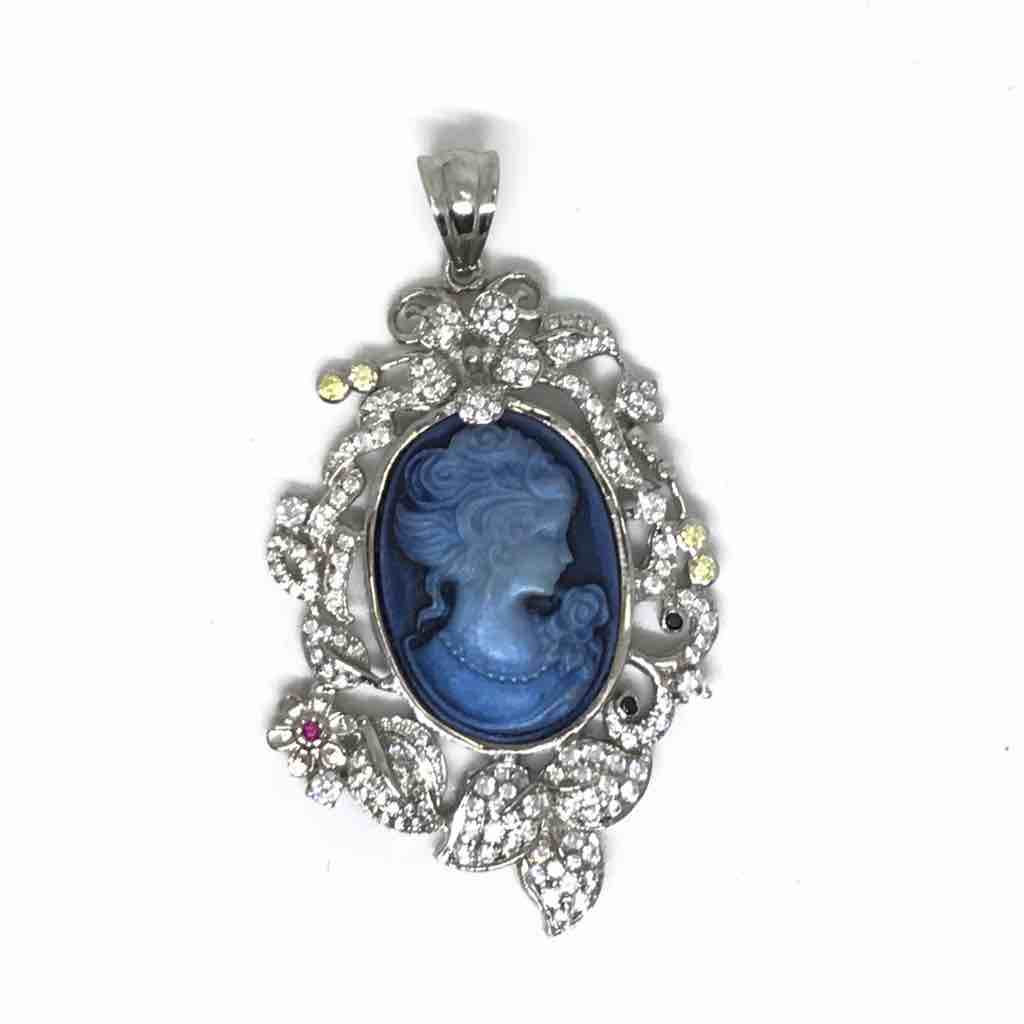 925 sterling silver Victorian stone pendant
