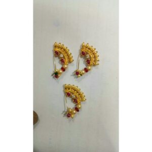 916 Gold Red Beaded Ladies Nath