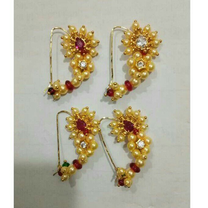 916 Gold Red Beaded Ladies Nath - Image 3