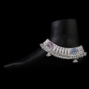 Colorful Flower Design Fancy Silver Payal