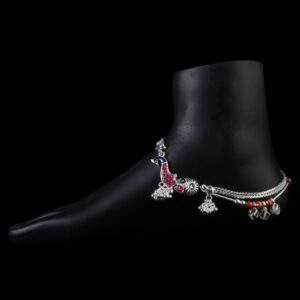 Silver Fancy Colorful Peacock Design Payal