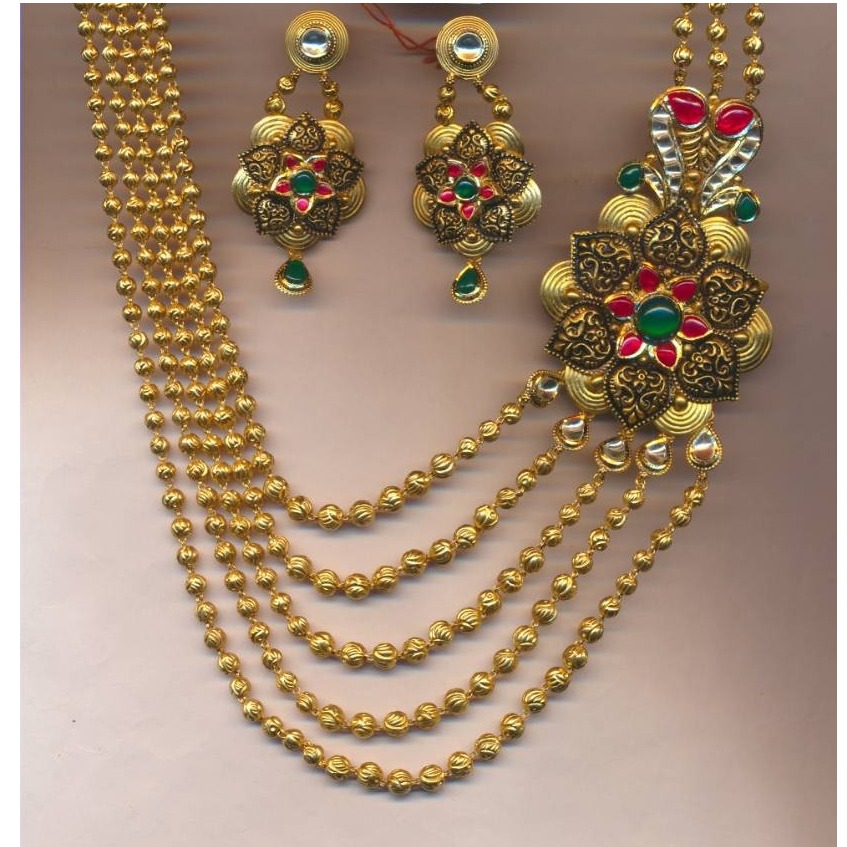 22KT Gold Modern Flower Design 5 Layer Necklace Set