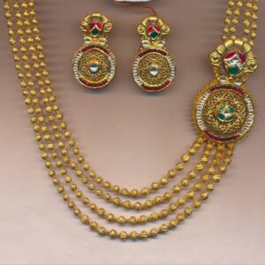 22KT Gold Indian Flower Design 5 Layer Necklace