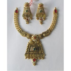 22KT Gold Antique Colored Stone Bridal Necklace Set