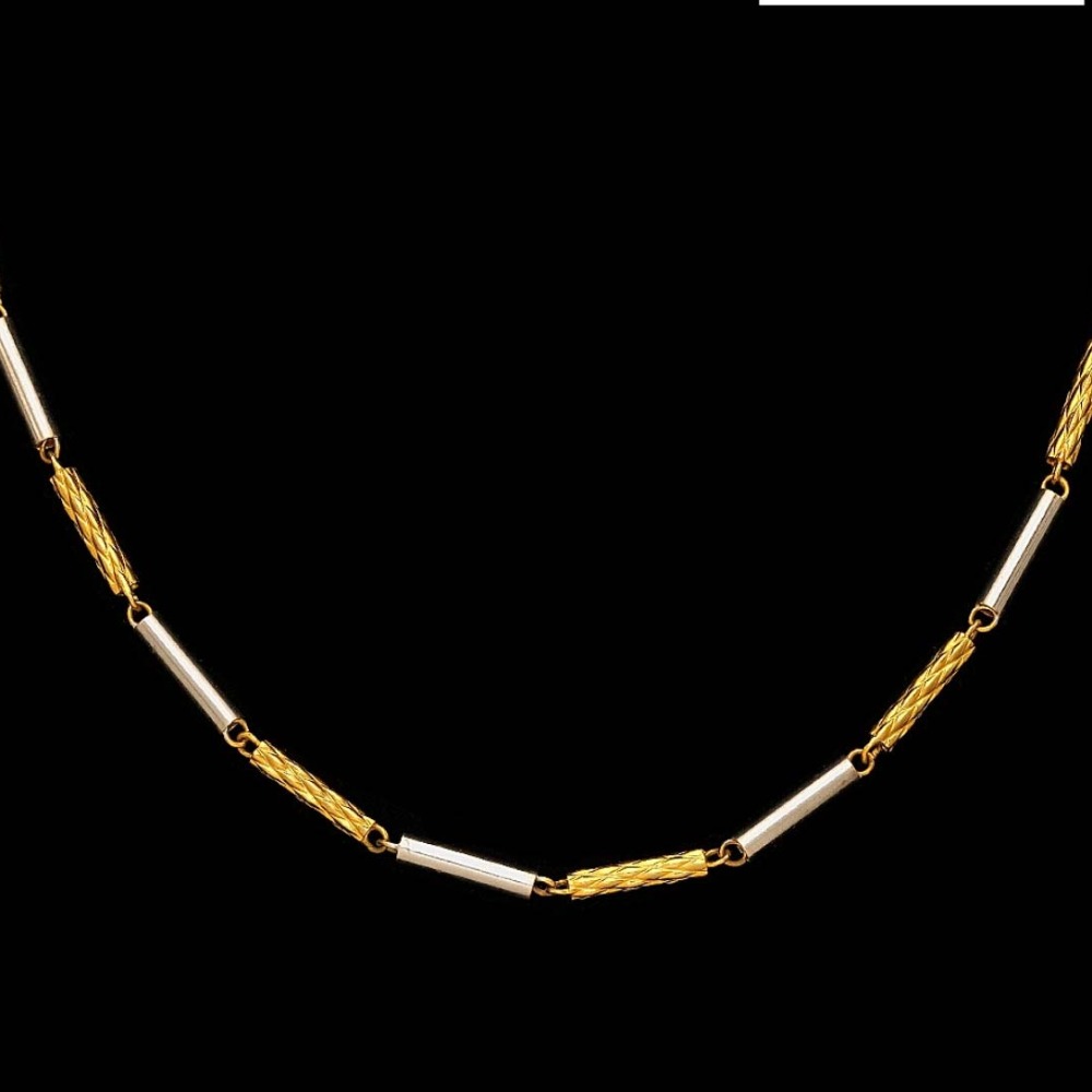 22 Kt Yellow Gold Necklace Curb Round Cylinders Chain 18 Gm