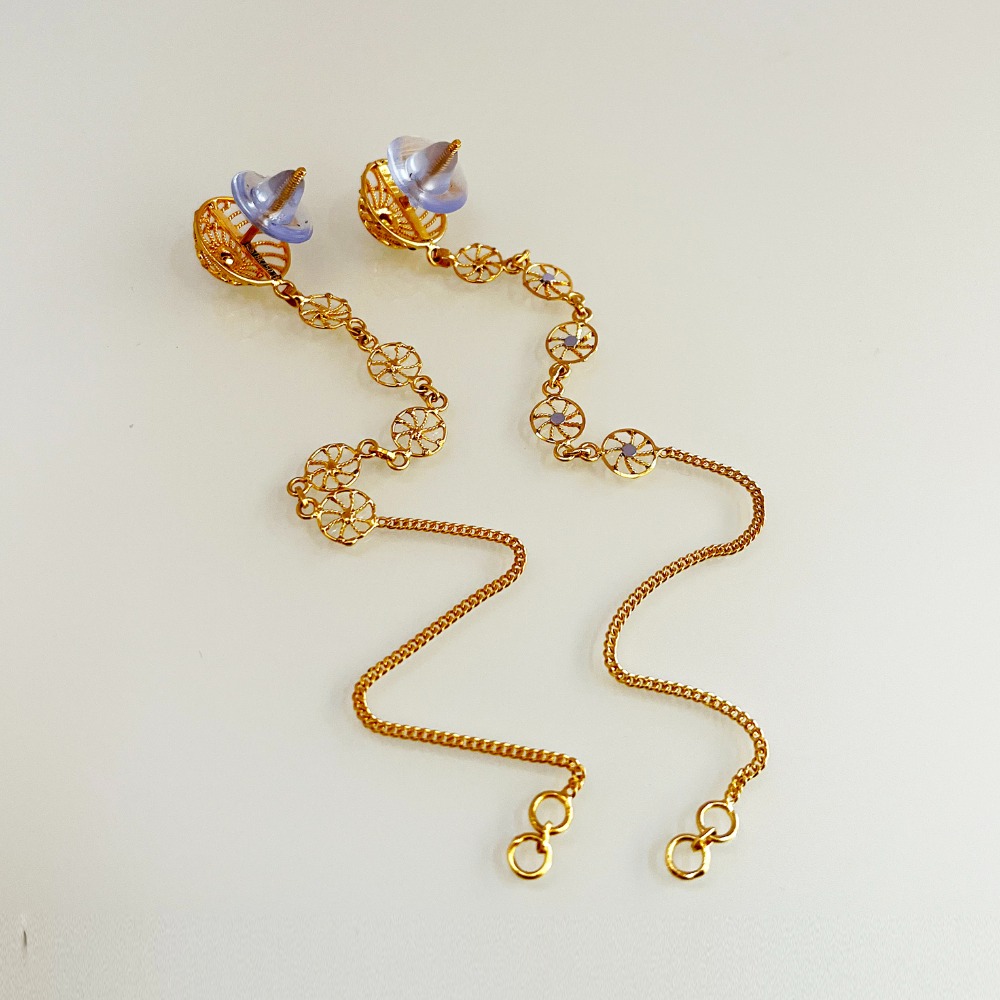 18 Kt Yellow Gold Ear Drop Screw Back Women Earrings 4.360 Grams - Image 3