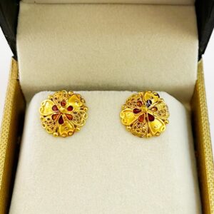 22 Kt Yellow Gold Ear Stud Round Screw Back Women Earrings