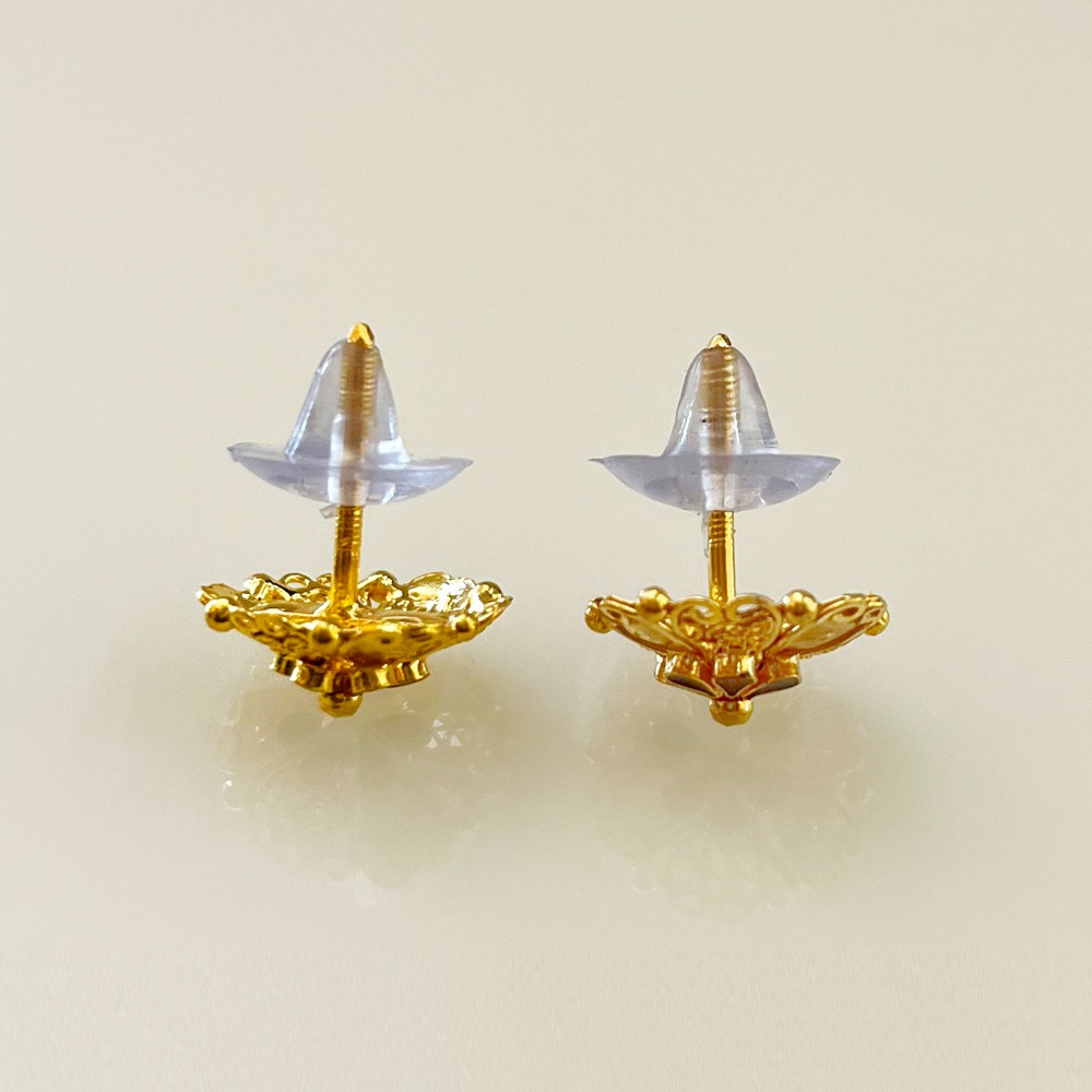 22 Kt Yellow Gold Ear Stud Round Screw Back Women Earrings