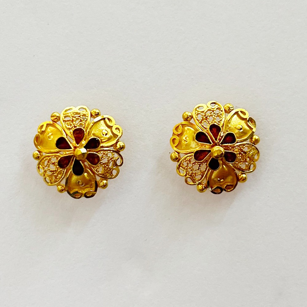 22 Kt Yellow Gold Ear Stud Round Screw Back Women Earrings