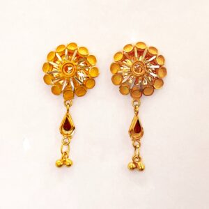 18 Kt Gold Drop Classy 2 Tone Screw Back Women Earrings 3.770 Grams