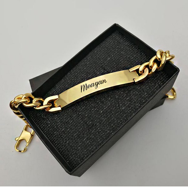 18 kt yellow gold custom engraved personalized signature bracelet 30g