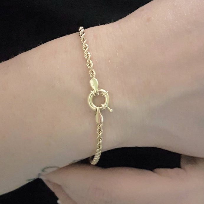 18 kt yellow gold rope chain women's bracelet bangle chain