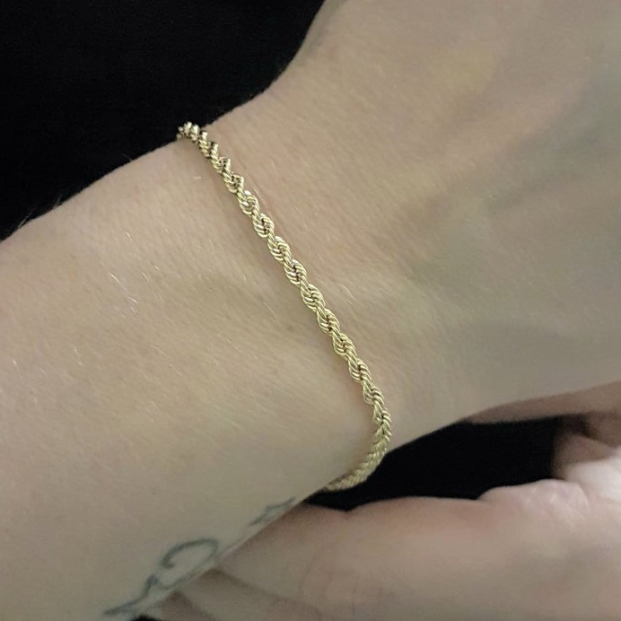 18 kt yellow gold rope chain women's bracelet bangle chain