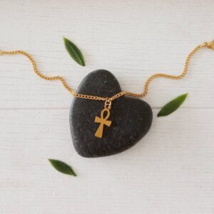 22 kt yellow gold egyptian cross women's bracelet bangle chain
