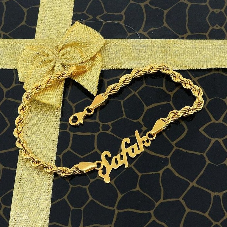 22 kt yellow gold custom name rope chain bracelet bangle chain