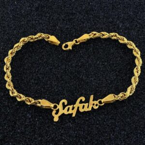 22 kt yellow gold custom name rope chain bracelet bangle chain