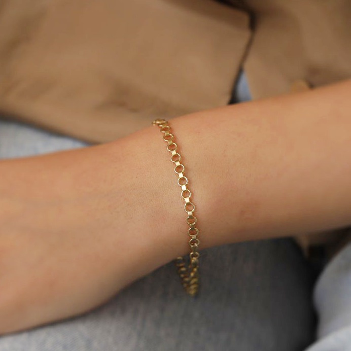 22 kt yellow gold rolo link mesh chain round bracelet bangle 4 mm