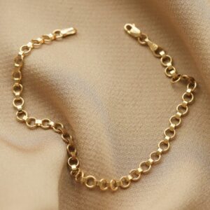 22 kt yellow gold rolo link mesh chain round bracelet bangle 4 mm