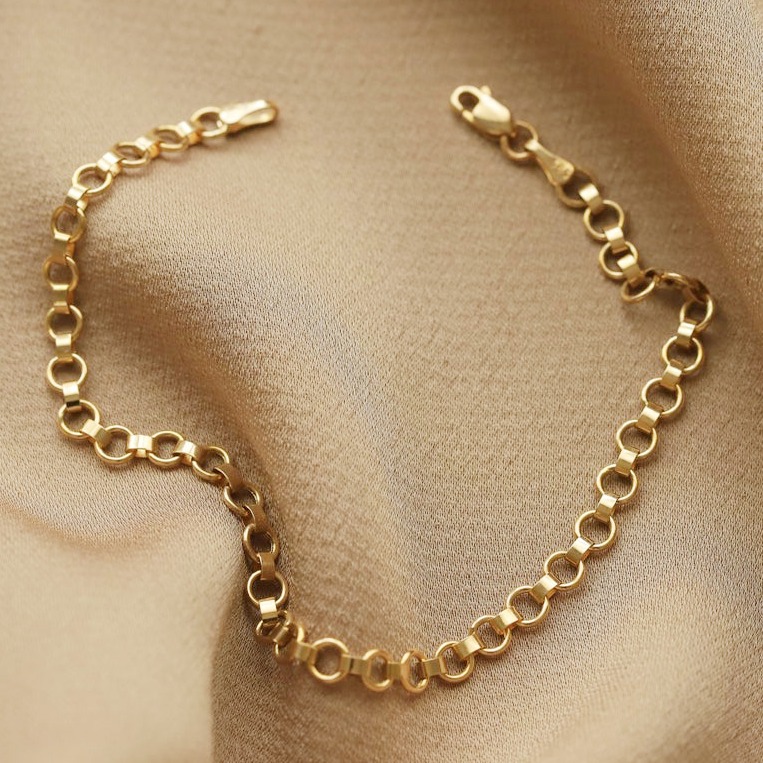 22 kt yellow gold rolo link mesh chain round bracelet bangle 4 mm