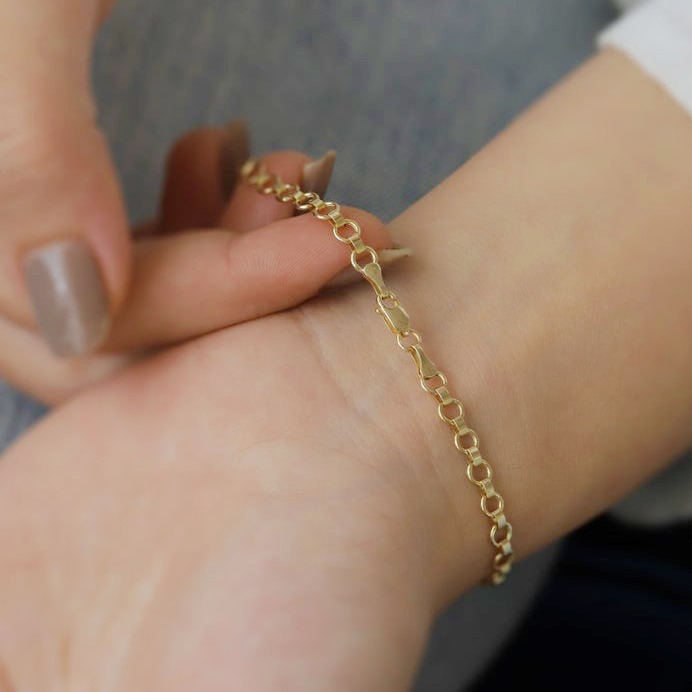 22 kt yellow gold rolo link mesh chain round bracelet bangle 4 mm