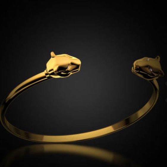 18 kt yellow gold panther face cuff bracelet bangle 18gm