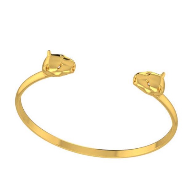 18 kt yellow gold panther face cuff bracelet bangle 18gm