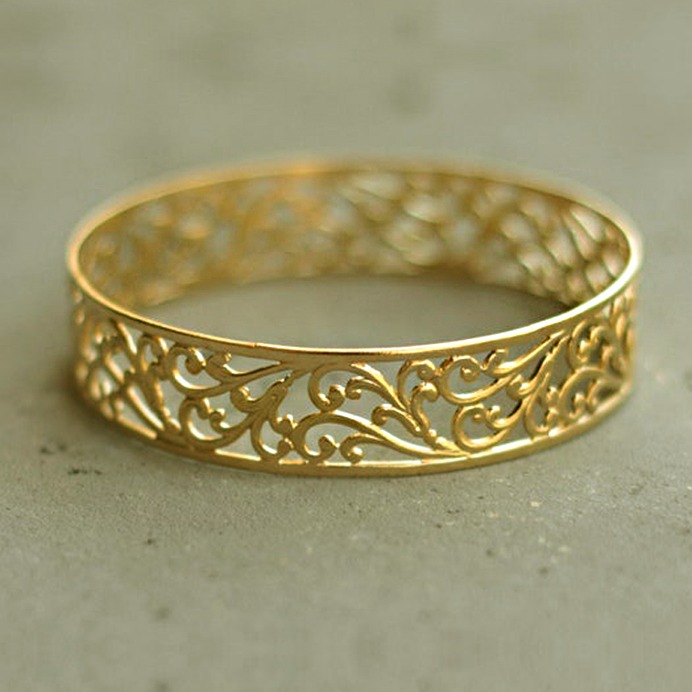22 kt yellow gold lace prom filigree bangle bracelet