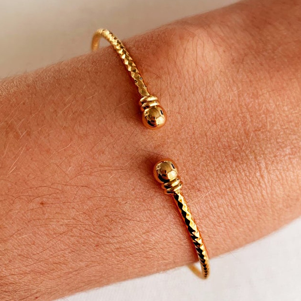 22 kt yellow gold adjustable dainty cuff bangle bracelet