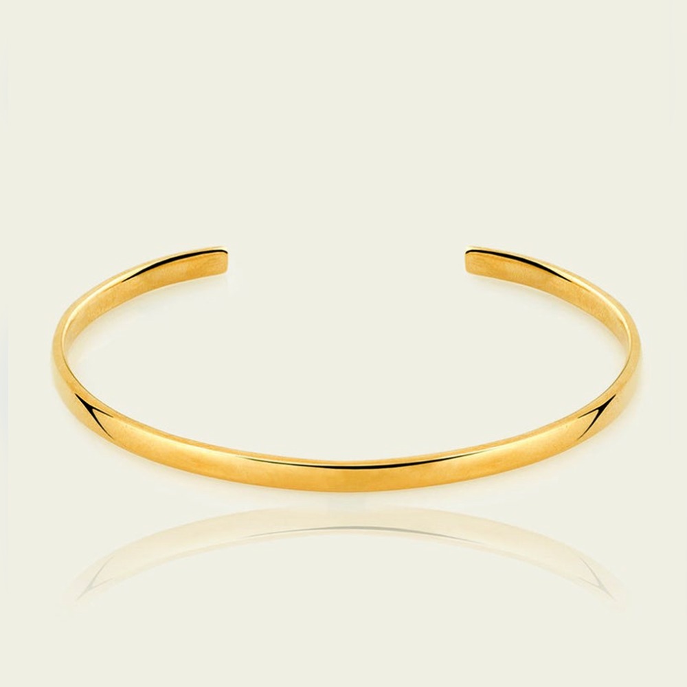 22 kt yellow gold adjustable open thin cuff bangle bracelet