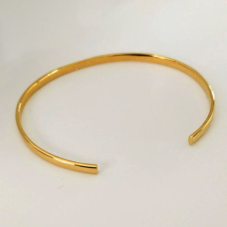22 kt yellow gold adjustable open thin cuff bangle bracelet
