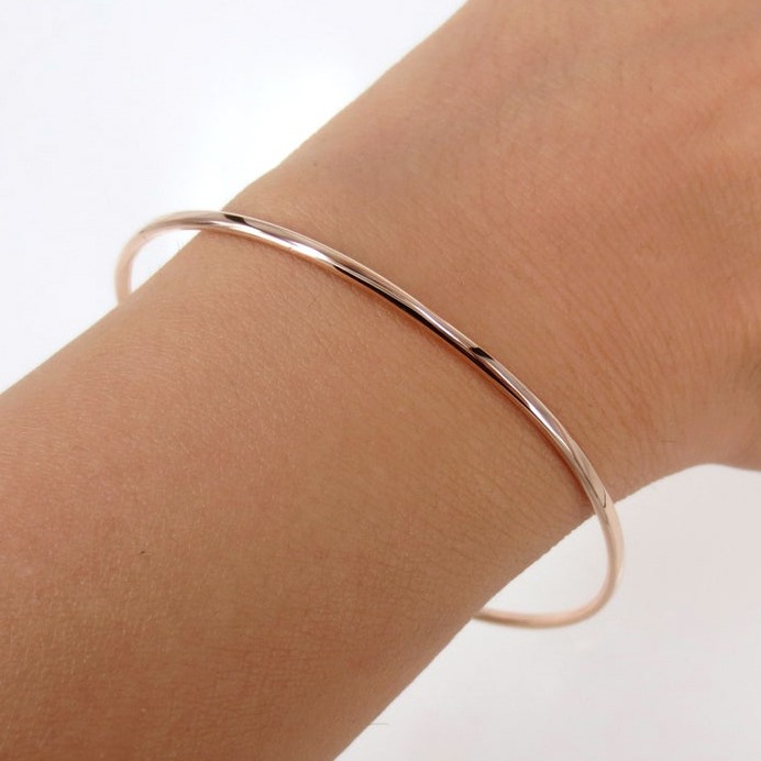 14 kt hallmark real solid rose gold plain slip-on bangle bracelet