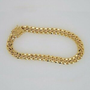 18 kt real solid yellow gold cuban link chain men's bracelet