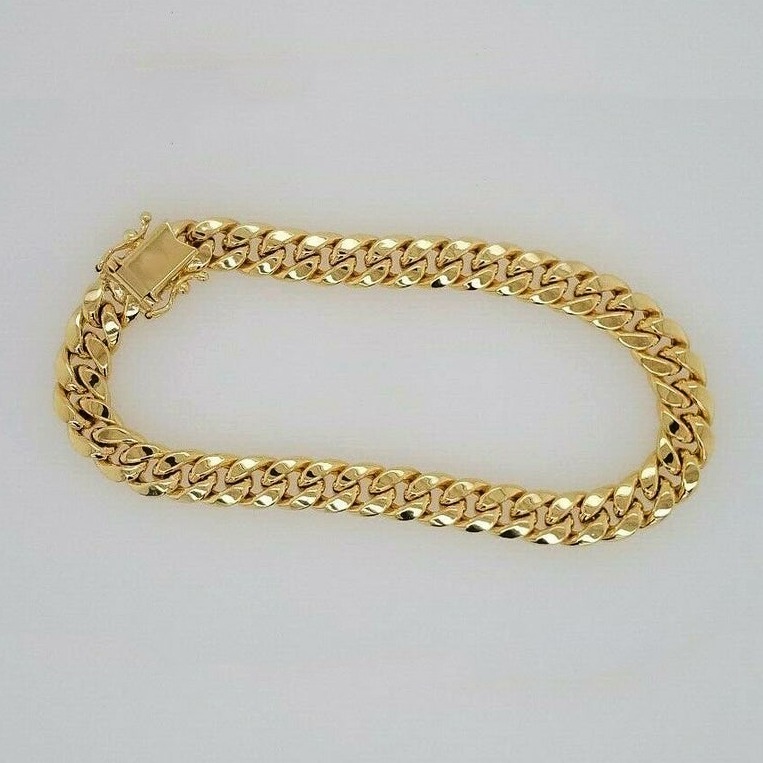 18 kt real solid yellow gold cuban link chain men's bracelet
