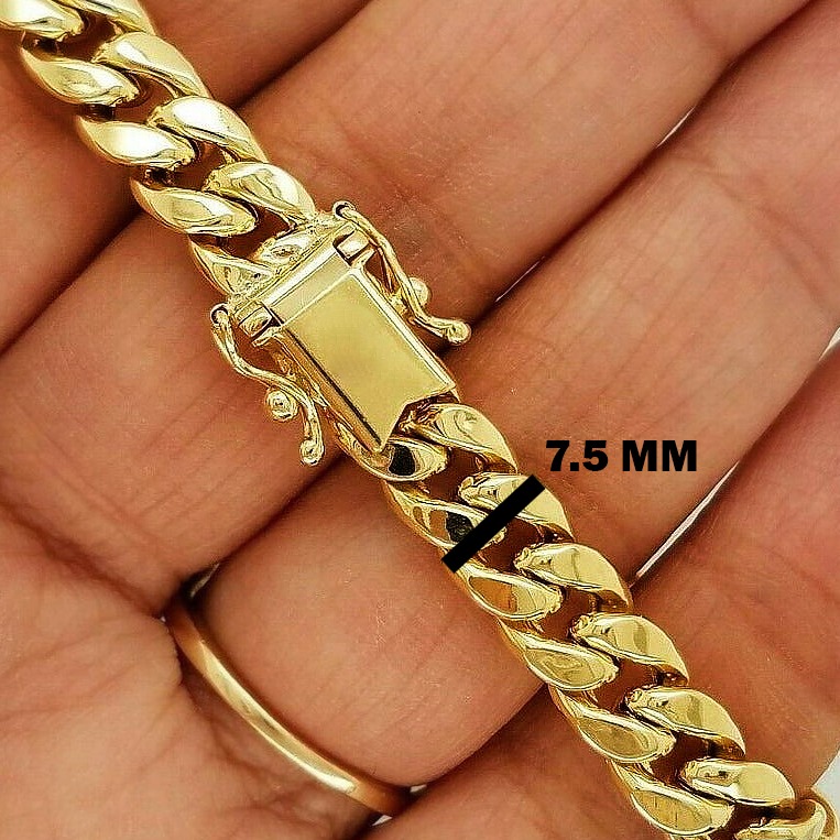 18 kt real solid yellow gold cuban link chain men's bracelet