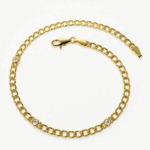18 kt real solid yellow gold cz cuban link chain men's bracelet
