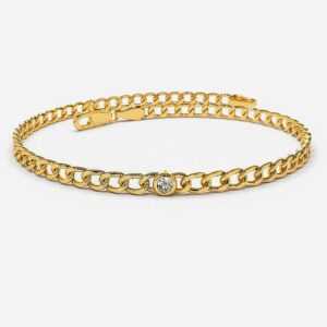 18 kt real solid yellow gold cz cuban link chain men's bracelet