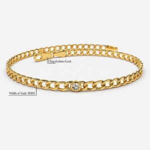 18 kt real solid yellow gold cz cuban link chain men's bracelet