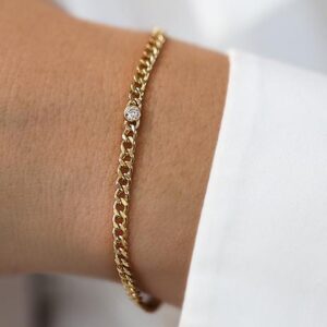 18 kt real solid yellow gold cz cuban link chain men's bracelet