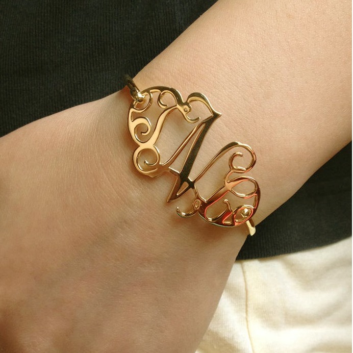 18 kt yellow gold monogram personalized name custom unisex bracelet