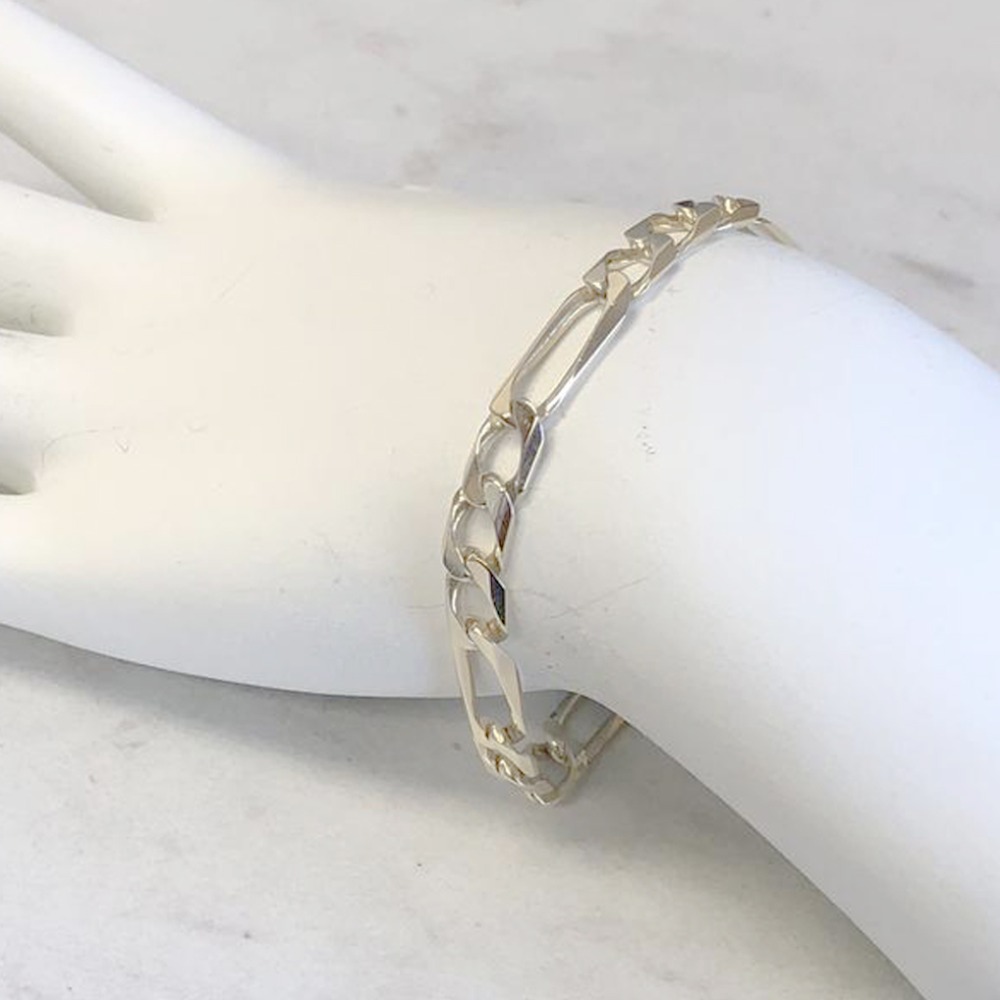 14 kt hallmark real solid white gold figaro link men's bracelet - Image 4